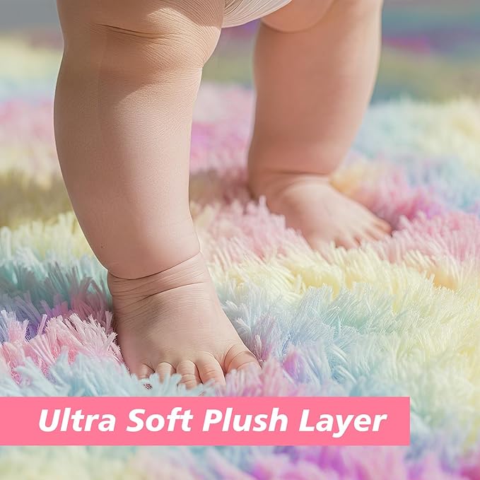 yulidayang Rainbow Fluffy Round Area Rugs for Bedroom,6'X6'Shag Circle Area Rugs for Girls Room,Non Slip Fuzzy Plush Rug for Kids Room Living Room and Dorm Home Decor Rug