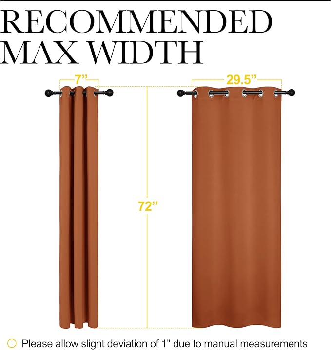 NICETOWN Blackout Curtain Panels for Girls Room, Nursery Essential Thermal Insulated Solid Grommet Top Blackout Drapes (Burnt Orange, 1 Pair, 34 x 72 inches)