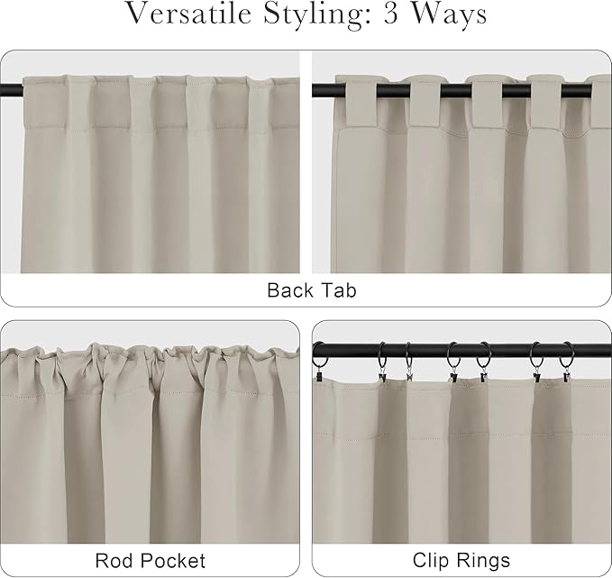 PONY DANCE Rod Pocket and Back Tab Blackout Curtains for Bedroom - Thermal Insulated Room Darkening Drapes for Living Room, 42x63 inch, 2 Window Curtain Panels, Cream