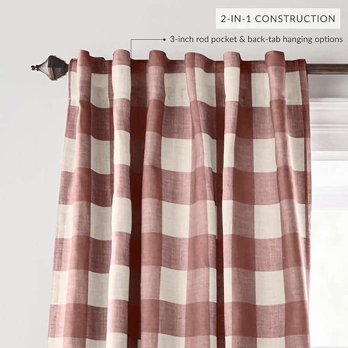 Elrene Home Fashions Farmhouse Living Grainger Buffalo-Check Room Darkening Window Curtain, Living Room and Bedroom Drape with Rod Pocket Tabs, 52" x 108", Red, 1 Panel