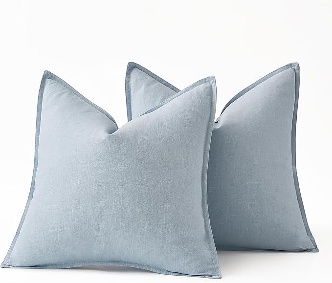 MIULEE Decorative Linen Euro Sham Pillow Covers 24x24 Light Blue Boho Farmhouse Neutral Couch Throw Pillows for Bed Pack of 2 Accent Coastal Modern Pillowcase Summer Sofa Livingroom Home Decor