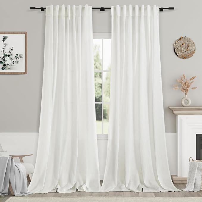 Nanspring Ivory Linen Curtains 92 Inch Length 2 Panels Set for Living Room Back Tab Rod Pocket Pinch Pleated Window Curtain Drapes Neutral Rustic Farmhouse Decor Dining Room Curtain 92 Inches Long