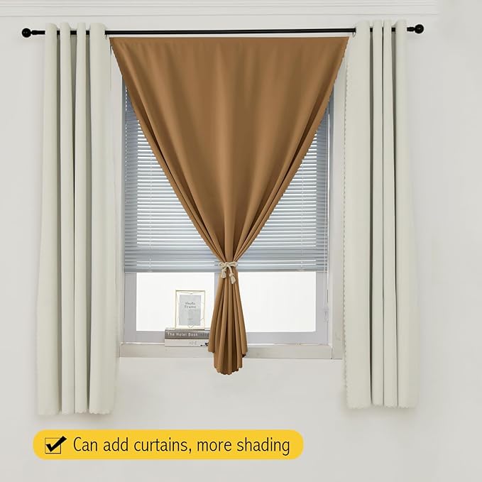 Self Adhesive Curtains, Stick Curtain Blackout Shades Window Cover Curtains for Living Room No Drilling, 59" W X 59" L, Brown, 1 Panel