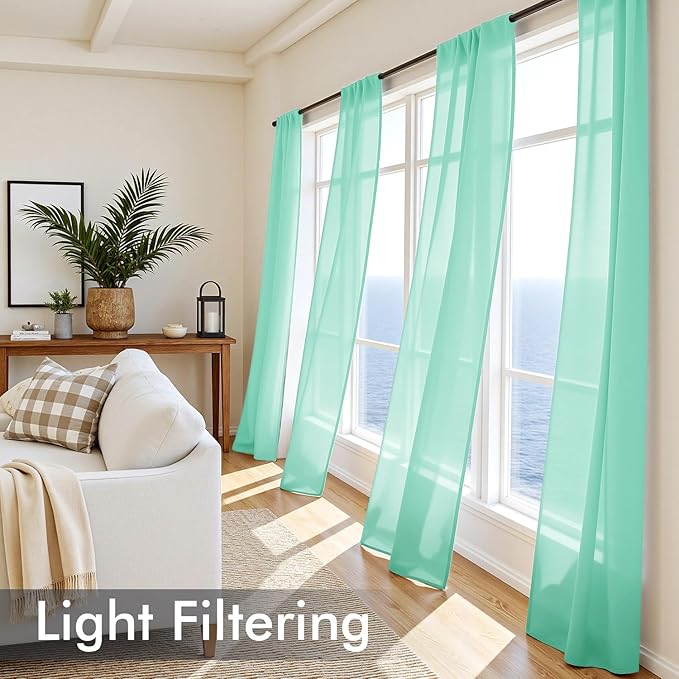 MIULEE Aqua Sheer Curtains 108 Inches Long, 4 Panels Set, Light Filtering Rod Pocket Voile Drapes for Living Room and Bedroom, Airy Soft Fabric Window Treatments, 42 x 108 Inches