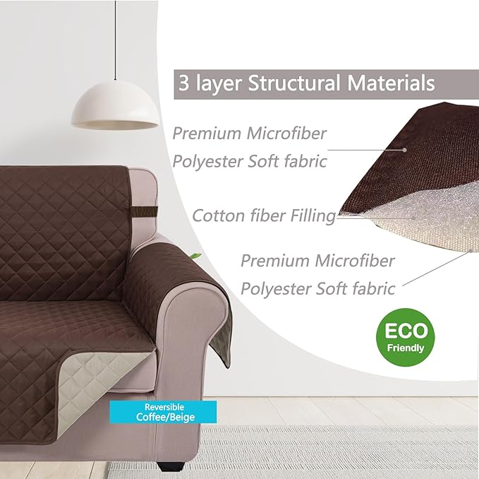 U-NICE HOME Large Sofa Cover Reversible Couch Cover for Dogs Friendly with Elastic Straps Water Resistant Furniture Protector for 4 Cushion Couch (Oversized Sofa, Coffee/Beige)