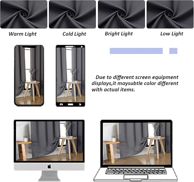 Simplebrand Ava Grey Blackout Curtains for Bedroom 63 Inch Length 2 Panels Set, Solid Thermal Insulated Privacy Living Room Window Treatment Curtains Blackout Drapes, W50 x L63 Inch