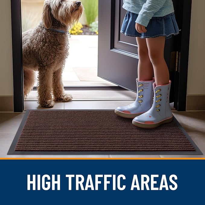 OLANLY Front Door Mat Indoor Outdoor Entrance, 2-Pack 35 x 23 Inch, Waterproof Heavy Duty Doormat, Fade Resistant, Low Profile, Easy Clean Patio Porch Welcome Floor Mats for Entry, Brown