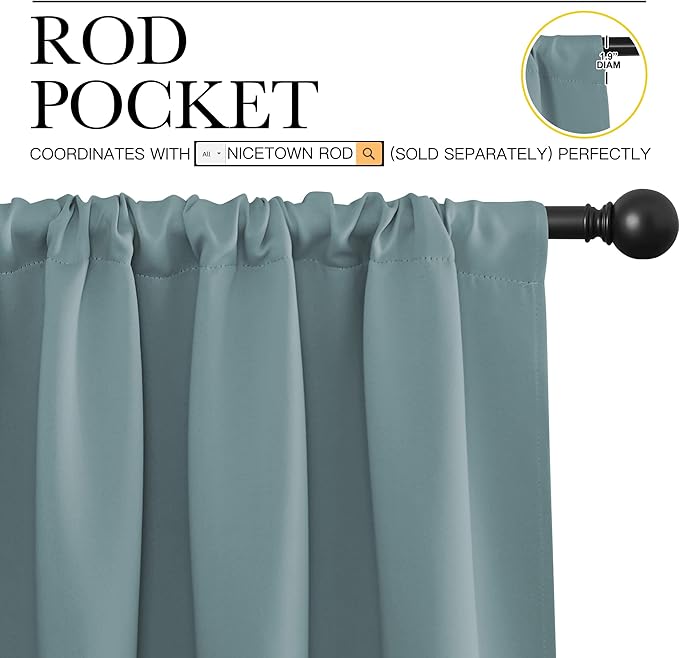 NICETOWN 2 Panels Blackout Curtains, Rod Pocket Thermal Insulated Drapes for Kitchen, Heavy Duty Small Window Treatment for Dorm Room, Studio Apartment, Basement (Greyish Blue, W42 x L30)