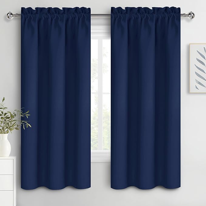 DWCN Navy Blue Blackout Curtains for Bedroom 63 Inches Long 2 Panels Set Window Drapes Thermal Insulated Room Darkening Rod Pocket Curtains for Kids Boys Room (W38 x L63 Inch, Navy Blue)