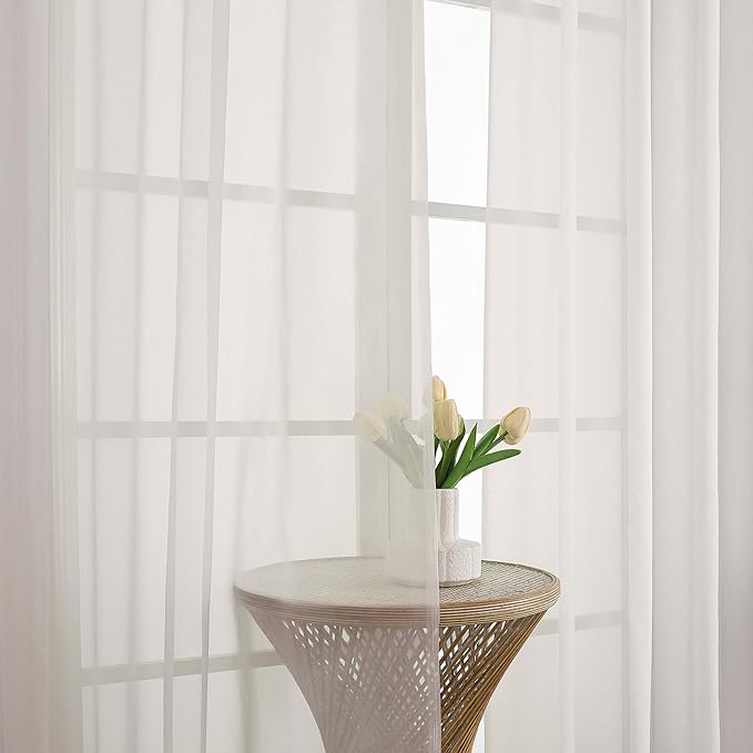 OWENIE Ivory Sheer Curtains 72 Inches Long 2 Panels Set, Transparent Voile Sheer Curtain for Living Room Bedroom Window Sliding Glass Door Treatment, 59 x 72 Inch, Ivory