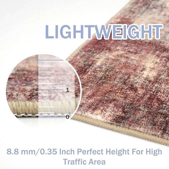IOHOUZE Abstract Runner Rug 2x7 Ft Washable Runners for Hallways, Non Slip Kitchen Runner Printed Faux Wool Entryway Runners Indoor, Modern Abstract Floor Carpet for Hall Kitchen Bedroom, Red/Multi