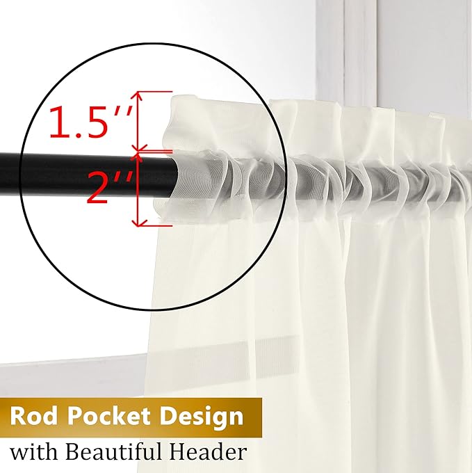 Aiyufeng Ivory Sheer Curtains for Living Room 45 inch Length 2 Panels Set, Rod Pocket Semitransparent Balance Privacy & Light Vertical Sheer Drapes for Bedroom, W40 x L45