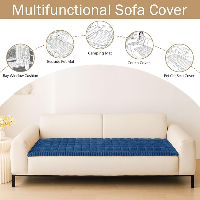 hyha Couch Covers for Dogs Washable, Non Slip Plush Dog Sofa Protectors, Fuzzy Pet Couch Covers for 3 Cushion Sofa Pet Friendly (Navy Blue, 27.6" x 59")