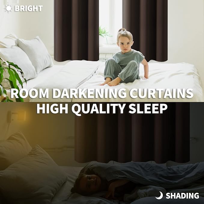 BGment Blackout Curtains for Bedroom - Grommet Thermal Insulated Room Darkening Curtains for Living Room, Set of 2 Panels (52 x 95 Inch, Brown)