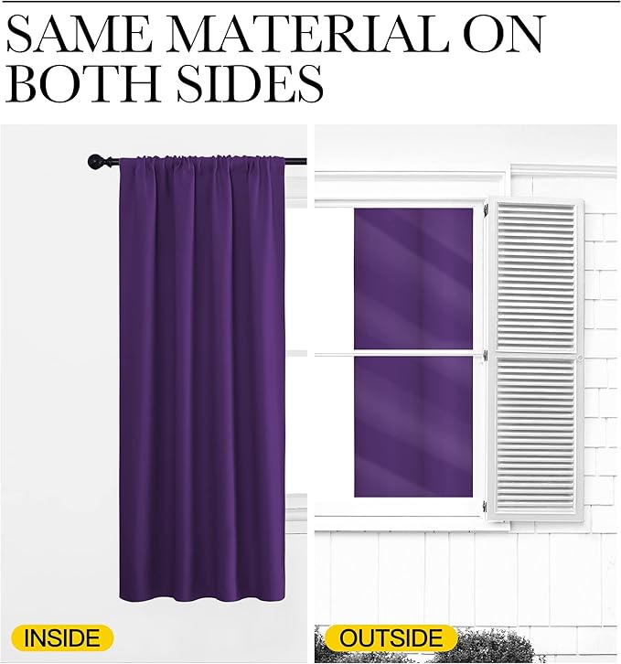 NICETOWN Kitchen Curtains Blackout Drapes & Curtains, Energy Smart Window Treatment Curtain Panels for Bedroom (Royal Purple, 34 in x 45 in (W x L), Set of 2)