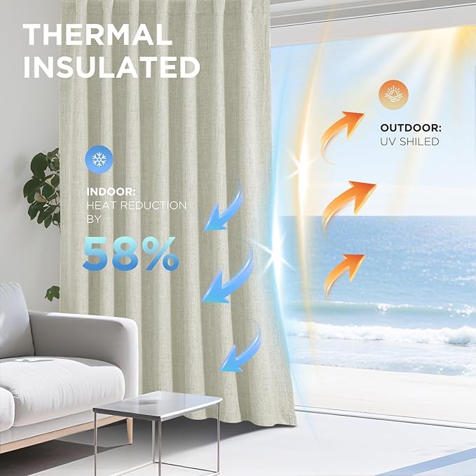 Joydeco Blackout Curtains for Bedroom - 100% Light Blocking 2 Panels Light Beige Drapes 42"W x 84"L, Thermal Insulated Room Darkening Curtains, Linen Textured for Living Room, Rod Pocket & Back Tabs