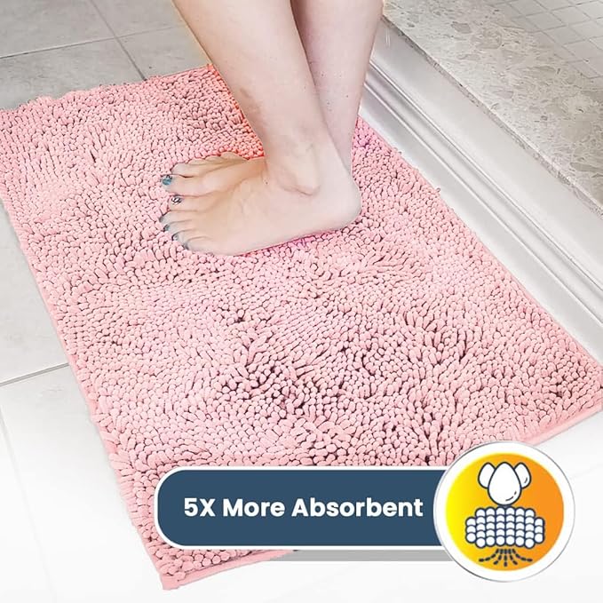 Muddy Mat® | Super Absorbent Door Mat Indoor, Microfiber Quick Dry Chenille Entryway Rug, Non-Slip Front Door Mat, Indoor Mats for Entryway, Machine Washable Pet Rug, Pink 24"x60"