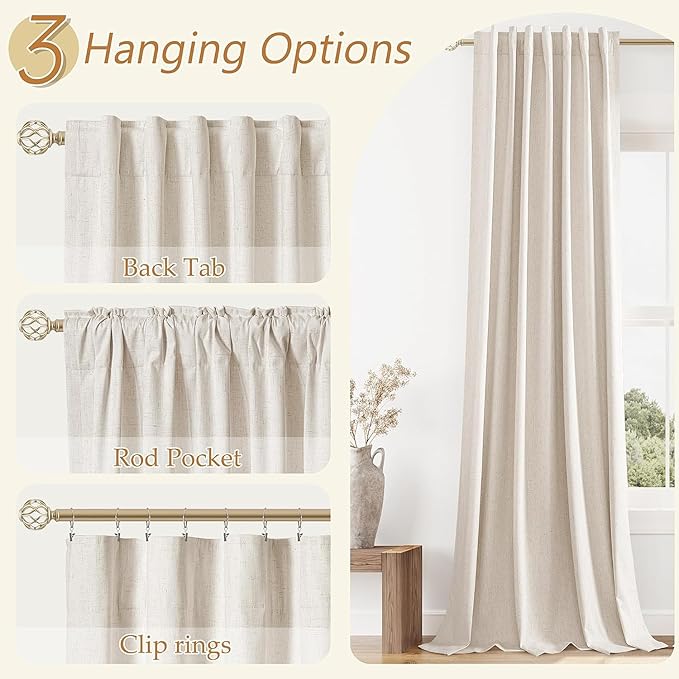 Guken 100% Blackout Linen Curtains 42 Inch Wide by 84 Inch for Living Room Bedroom Back Tab Thermal Insulated Black Out Drapes Room Darkening Window Curtains
