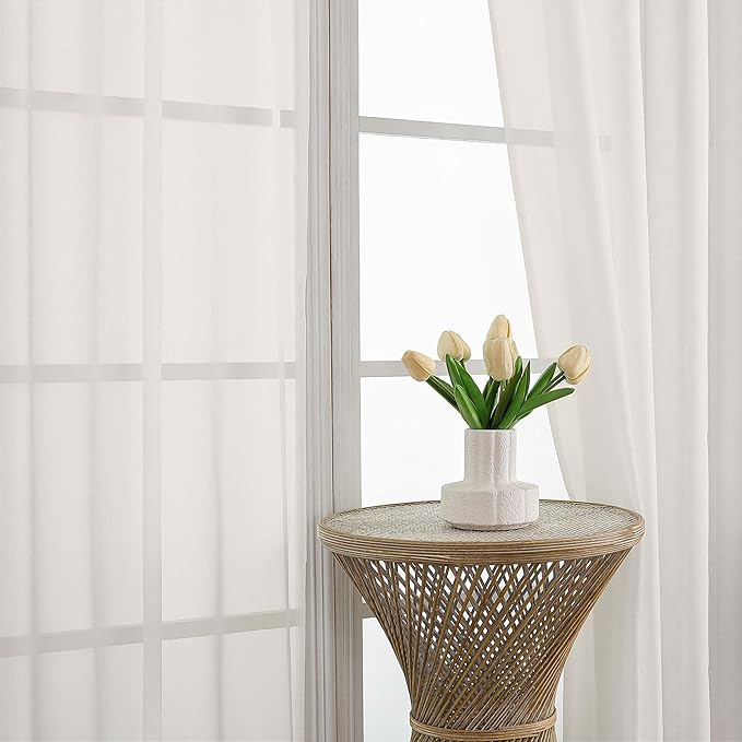 OWENIE Ivory Sheer Curtains 72 Inches Long 2 Panels Set, Transparent Voile Sheer Curtain for Living Room Bedroom Window Sliding Glass Door Treatment, 59 x 72 Inch, Ivory