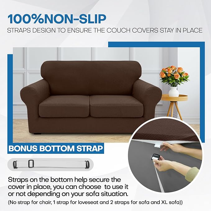 XINEAGE 2026 New 4 Pieces Extra Large Couch Covers for 3 Cushion Sofa Super Stretch Sofa Cover for 3 Large Seat Cushion Universal Fitted Slip Cover for Living Room (Coffee), 91"-110"(3 Cushions)