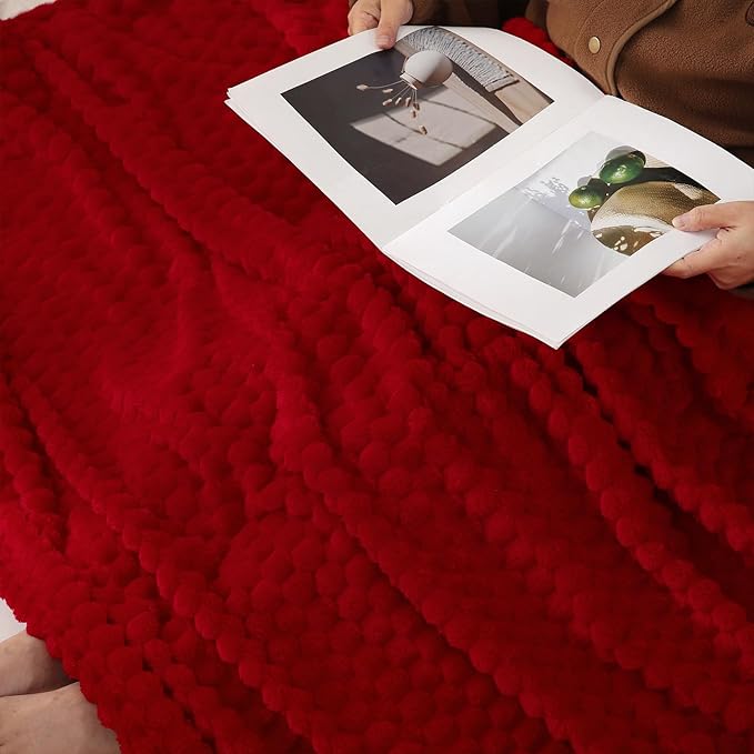 Puncuntex Red Throw Blanket 60"×80" inches Fuzzy 3D Jacquard Decorative Flannel Fleece Super Soft Plush Cozy Blanket for Couch Sofa Chair Lightweight