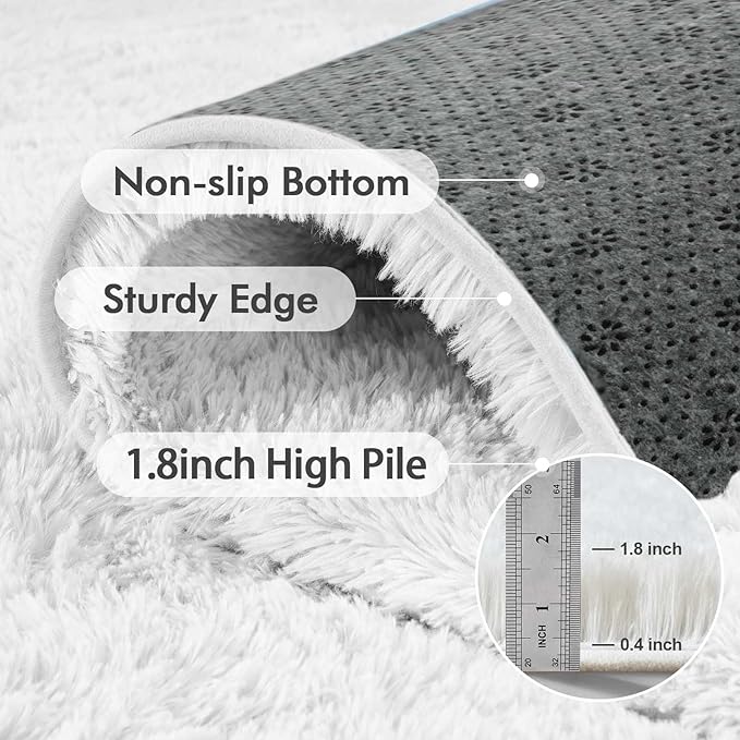 Area Rugs for Living Room, 5x7 Feet Soft Fluffy Shagg Plush Rug High Pile Large Indoor Modern Non-Slip Floor Carpet for Bedroom Nursery Kids Home Room Dorm Decor Aesthetic White