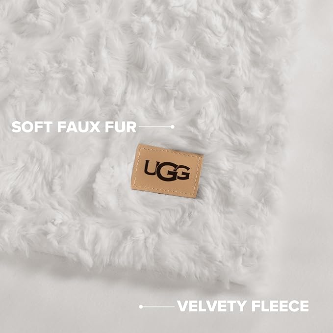 UGG Adalee Faux Fur Full/Queen Blanket for Bed, Soft Fuzzy Blanket, Warm Large Throw for Couch, Washable Full or Queen Bedding, Luxury Bedroom Decor, 90" x 90", Natural White