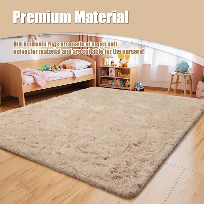 Shag Area Rug for Bedroom 5x8,Beige Fluffy Area Rugs for Living Room,Soft Fuzzy Rug Non-Shedding Indoor Plush Carpet for Kids Bedroom Nursery Dorm Home Decor