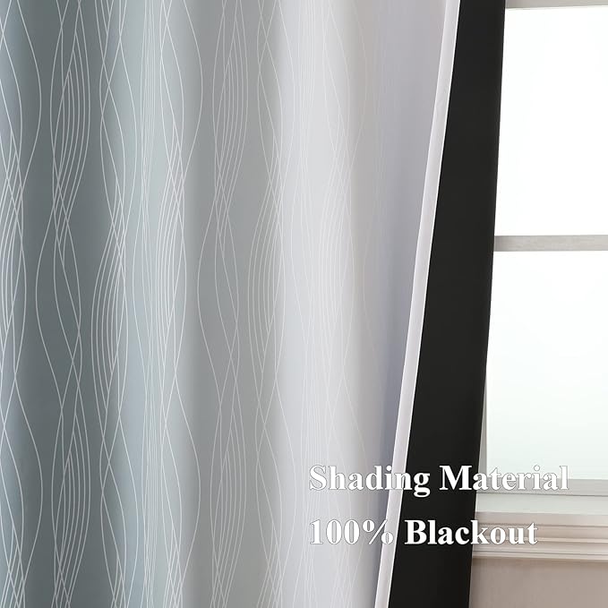 Estelar Textiler Stone Blue and Greyish White Blackout Curtains 63 Inch Length 2 Panels Set, Room Darkening Grommet Ombre Curtains for Bedroom, Thermal Insulated Light Blocking Gradient Drapes,52Wx63L