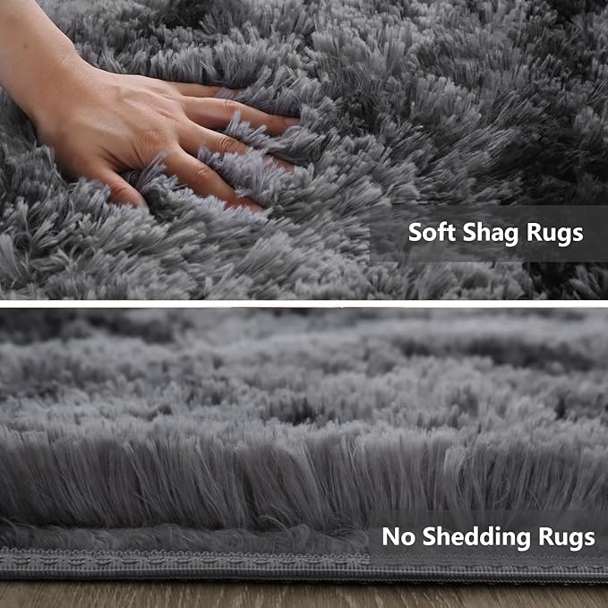 Shag Area Rugs for Bedroom Living Room,6X9 Ultra Soft Fluffy Area Rugs for Dorm, Indoor Carpet Nursery Rugs for Kids Room Home Decor, Black Grey