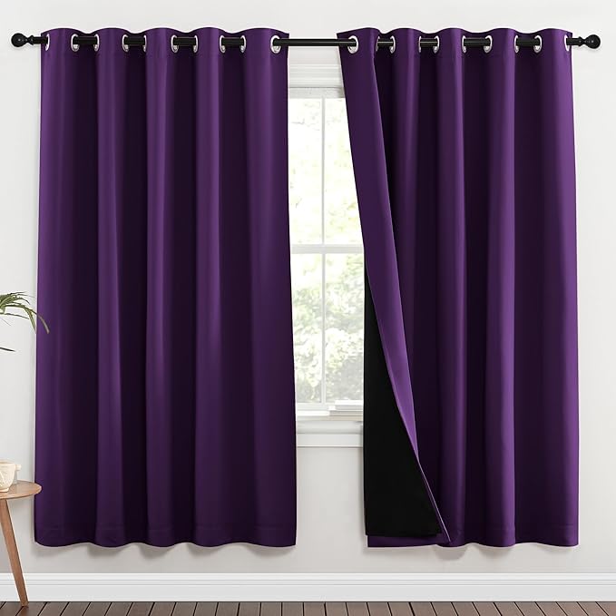 NICETOWN Royal Purple Full Shade Curtain Panels, 62 x 72 inch, Pair of Energy Smart & Noise Blocking Out Blackout Drapes for Dining Room Window, Thermal Insulated Guest Room Lined Window Dressing