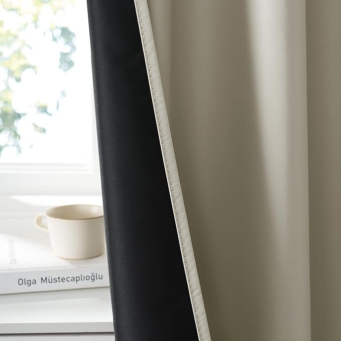 RYB HOME Bedroom Blackout Curtains 80 inches Long, 100% Blackout Thermal Insulated Noise Reducing Curtains for Living Room Nursury, 42 inches Wide by 80 inches Long, Natural