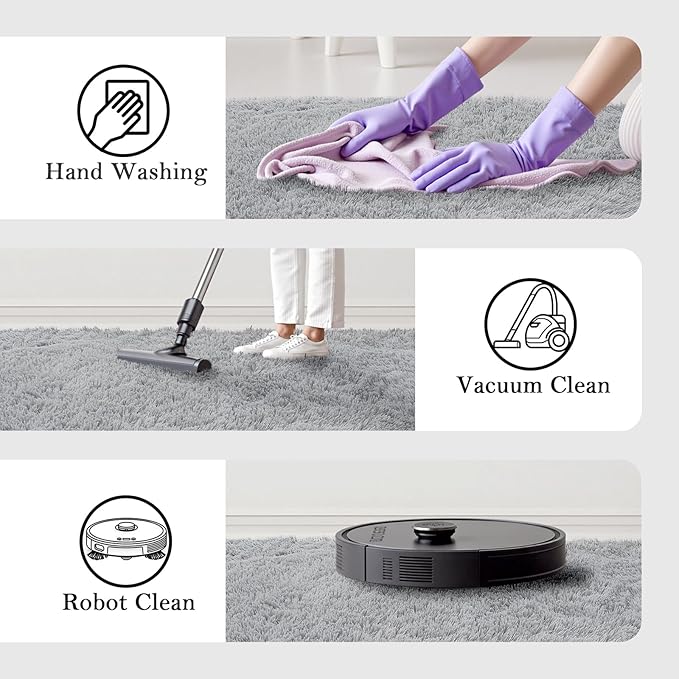 5x8 Feet Grey Fluffy Shag Area Rugs for Living Room, Modern Fluffy Shaggy Carpets for Teens Dorm Nursery Home, Non Slip Indoor Rugs Fuzzy Floor Carpet(5 x 8, Light Grey)