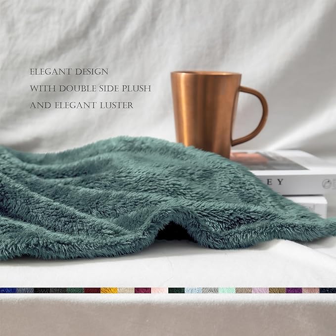 Exclusivo Mezcla Plush Fuzzy Fleece Bed Blanket Twin Size, Super Soft, Fluffy and Warm Blankets for Couch, Bed, All Season (Celadon, 90x66 inches)