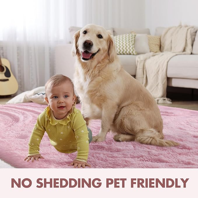 8x10 Ft Extra Large Pink Rugs for Living Room Girls, Shag Fluffy Area Rug for Bedroom, Ultra Soft Furry Rug Indoor Carpet for Kids Room Nursery Home Decor