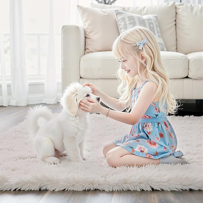 Rugs for Bedroom 4x6, Alfombras para Salas Shag Large Plush Soft Area Rug, Shaggy Carpets for Livingroom, Kids Boys Girls Home Decor Aesthetic(Cream, 4 x 6)