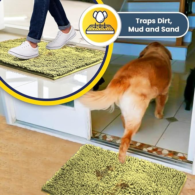 Muddy Mat® | Super Absorbent Door Mat Indoor, Microfiber Quick Dry Chenille Entryway Rug, Non-Slip Front Door Mat, Indoor Mats for Entryway, Machine Washable Pet Rug, Yellow 24" x 96"