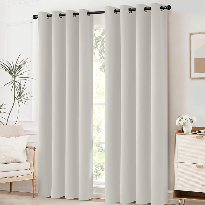 Yakamok Light Beige Room Darkening Thermal Insulated Light Blocking Blackout Curtains 84 inch Long Window Treatment Drapes for Living Room Bedroom (52Wx84L,Light Beige,2 Panels)
