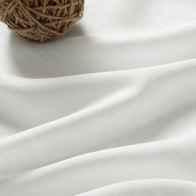 Off White Linen Curtains 84 inches Long for Bedroom Back Tab Light Filtering Privacy Sheer Curtains Modern Farmhouse Coastal Decor White Cotton Textured Gauze Curtain for Living Room 2 Panel Set