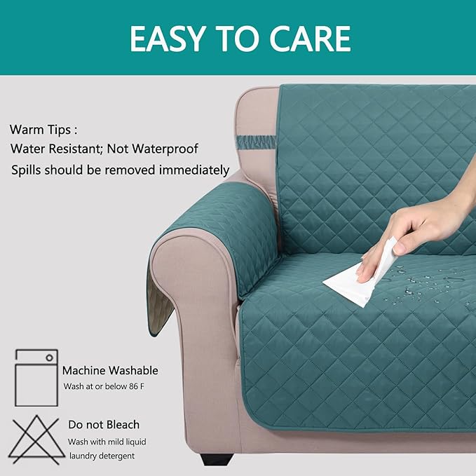 U-NICE HOME 4 Seater Sofa Cover 91 Inch Large Couch Covers for 4 Cushion Couch with Elastic Straps Water Resistant Furniture Protector Cover for Pets Cat (Sofa XX-Large, Blue/Beige)