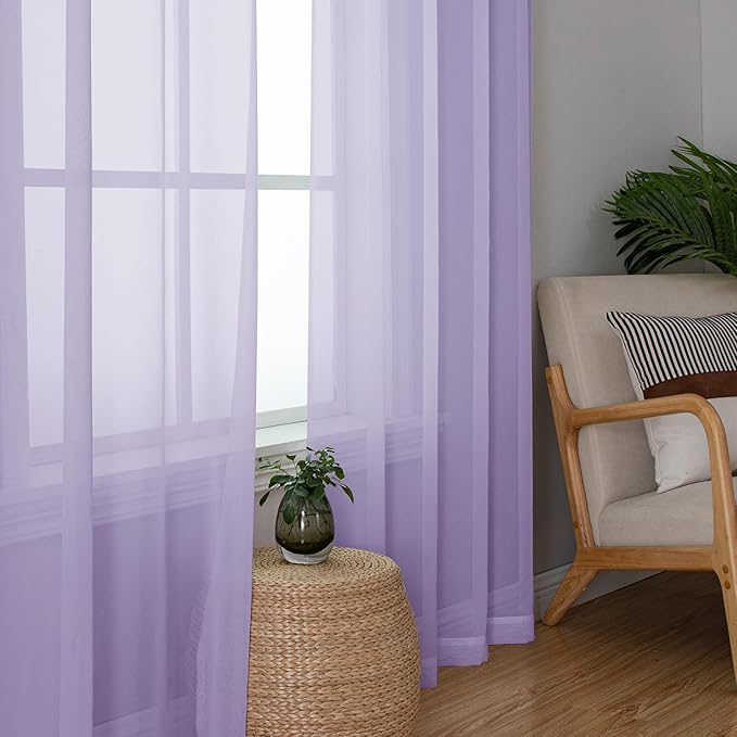 Chyhomenyc Lilac Sheer Curtains 96 inches Long 2 Panels, Light Filtering Soft Airy Solid Elegant Voile Window Treatment Drapes for Bedroom Living Room Wedding Party Decor, 42 Wx96 L, 8FT L