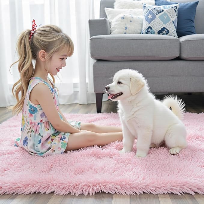 Rugs for Living Room 8x10, Alfombras para Salas Fluffy Shag Large Fuzzy Plush Soft Area Rug, Shaggy Carpets for Bedroom, Kids Boys Girls Home Decor Aesthetic(8 x 10, Pink)