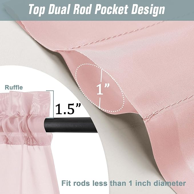Blush Sheer Curtains 63 Inch Length 2 Panels, Voile Sheer Curtain for Living Room, Breathable Light Filtering Modern Window Treatments, Soft Fabric Dual Rod Pocket Drapes, 2x42Wx63L Inches