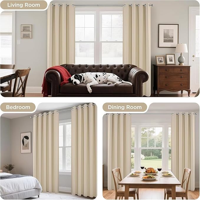 Joydeco Blackout Curtains 108 Inches Long 2 Panels Set, Thermal Insulated Long Curtains& Drapes 2 Burg, Room Darkening Drapes for Bedroom Living Room Window (Light Beige, W37 x L108 Inch)