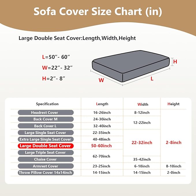 Couch Cushion Covers for Sofa Couch Covers Wear-Resistant Universal Sofa Cover Washable Stretch for Sectional Slipcovers (Texture-Cream White,Large Double Seat Cover)