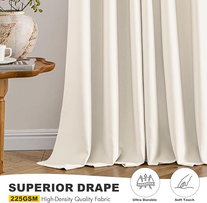 MIULEE Beige White Blackout Curtains for Bedroom Living Room 45 Inches Long 2 Panels, Thermal Insulated Room Darkening Drapes Solid Grommet Noise Reduction Light Blocking Window Treatments 40x45 Inch