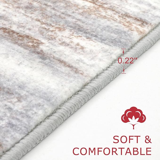 KOZYFLY Kitchen Runner Rug for Hallway Non-Slip Modern Abstract Runner Rug 2x5 Grey Brown, Washable Carpet Runner Laundry Room Mat with Soft Low Pile for Entryway Bathroom Bedroom Kitchen