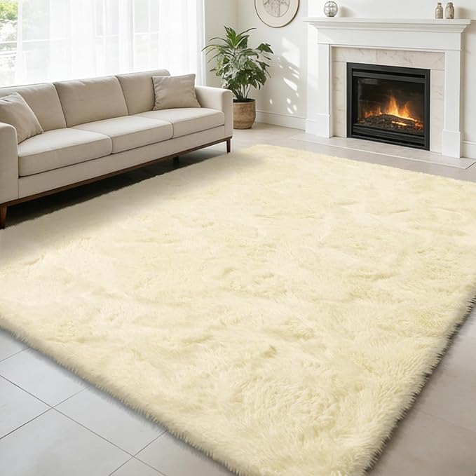 Shag Area Rug for Bedroom 4x6,Ivory Fluffy Area Rugs for Living Room,Soft Fuzzy Rug Non-Shedding Indoor Plush Carpet for Kids Bedroom Nursery Dorm Home Decor