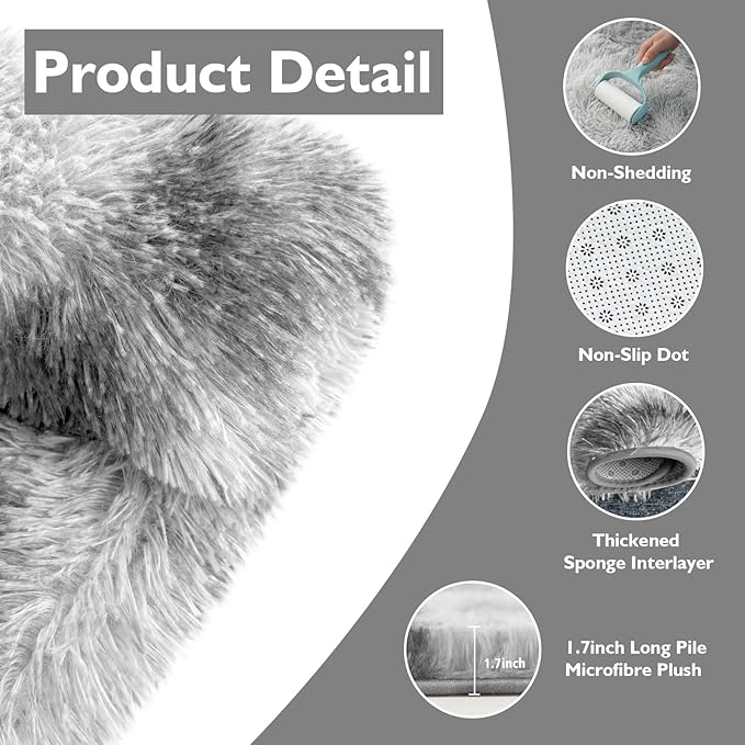 Shag Area Rug for Bedroom 5x8,Tie-Dyed Grey Fluffy Area Rugs for Living Room,Soft Fuzzy Rug Non-Shedding Indoor Plush Carpet for Kids Bedroom Nursery Dorm Home Decor