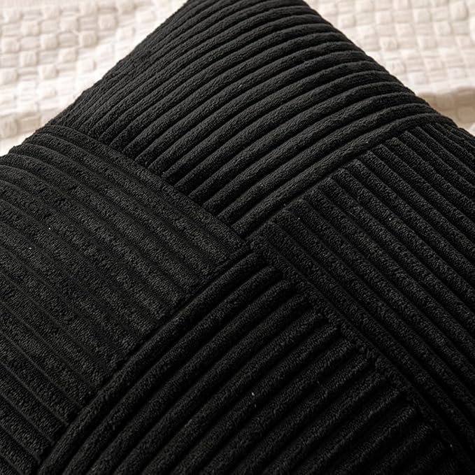 MIULEE Black Decorative Throw Pillow Covers 18x18 Inch for Couch Bed Sofa Pack of 4 Boho Farmhouse Throw Pillows Soft Cross Corduroy Patchwork Textured Cushion Cases